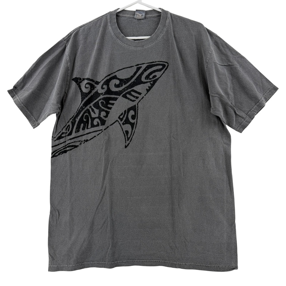 Crazy Shirts Shirt Mens Large Gray Tribal Shark Dyed Graphic Tee T-Shirt Hawaii
